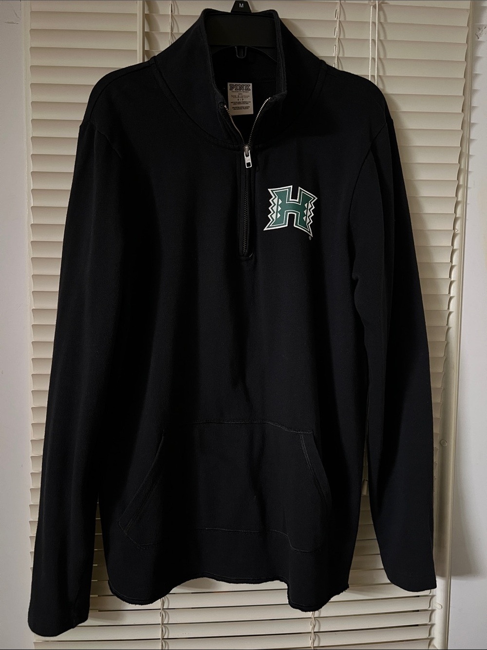 Victoria Secret Women’s Black Quarter-Zip Pullover with Green Logo
